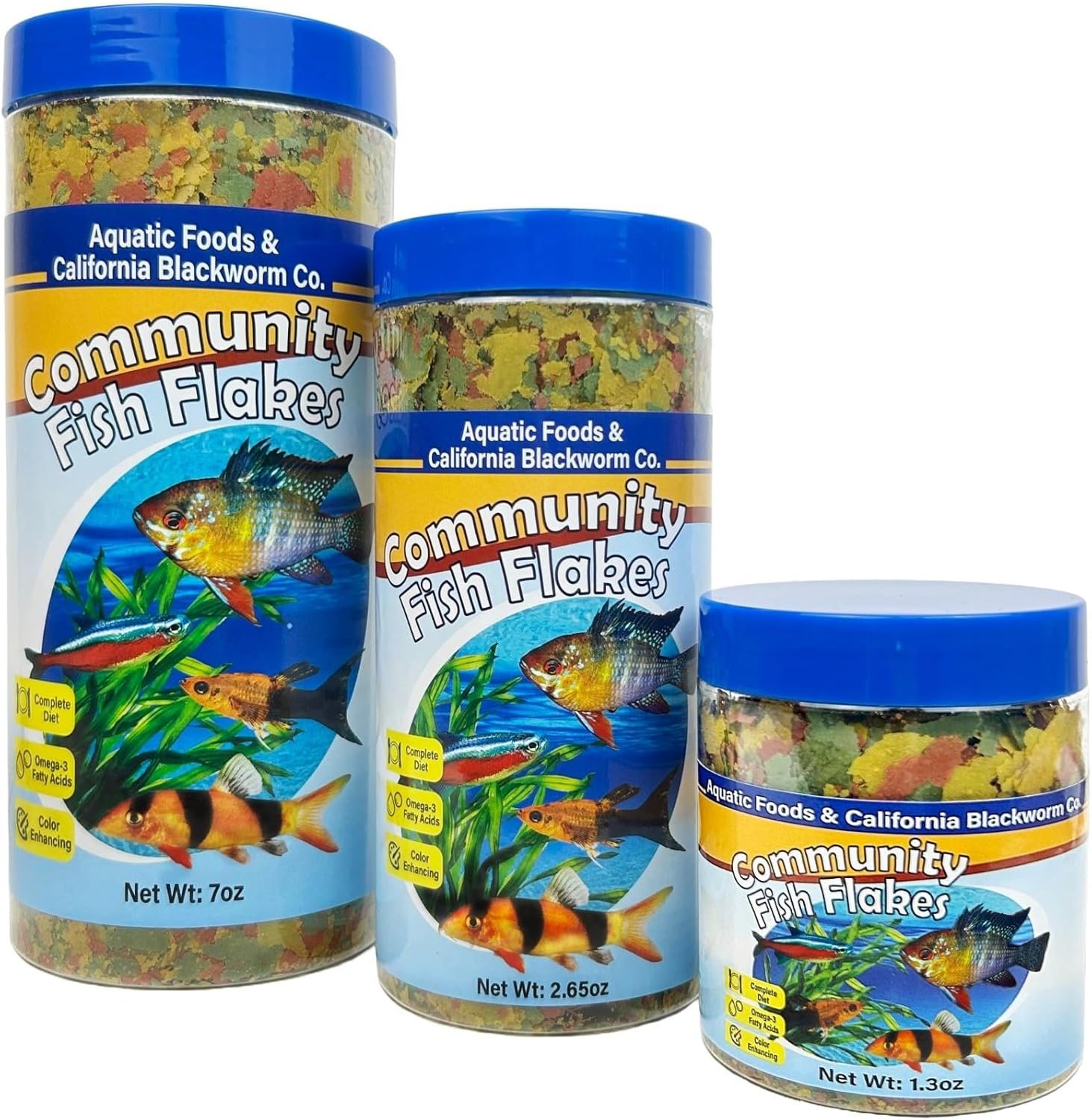 Aquatic Foods Inc. Community & Tropical Fish Flakes, for Angel Fish, Guppies, Live Bearers, Loaches, Gouramis, Catfish, Cichlids, 12-Type Pellet Mix & 4-Type Wafer Mix Included…1.30oz Canister