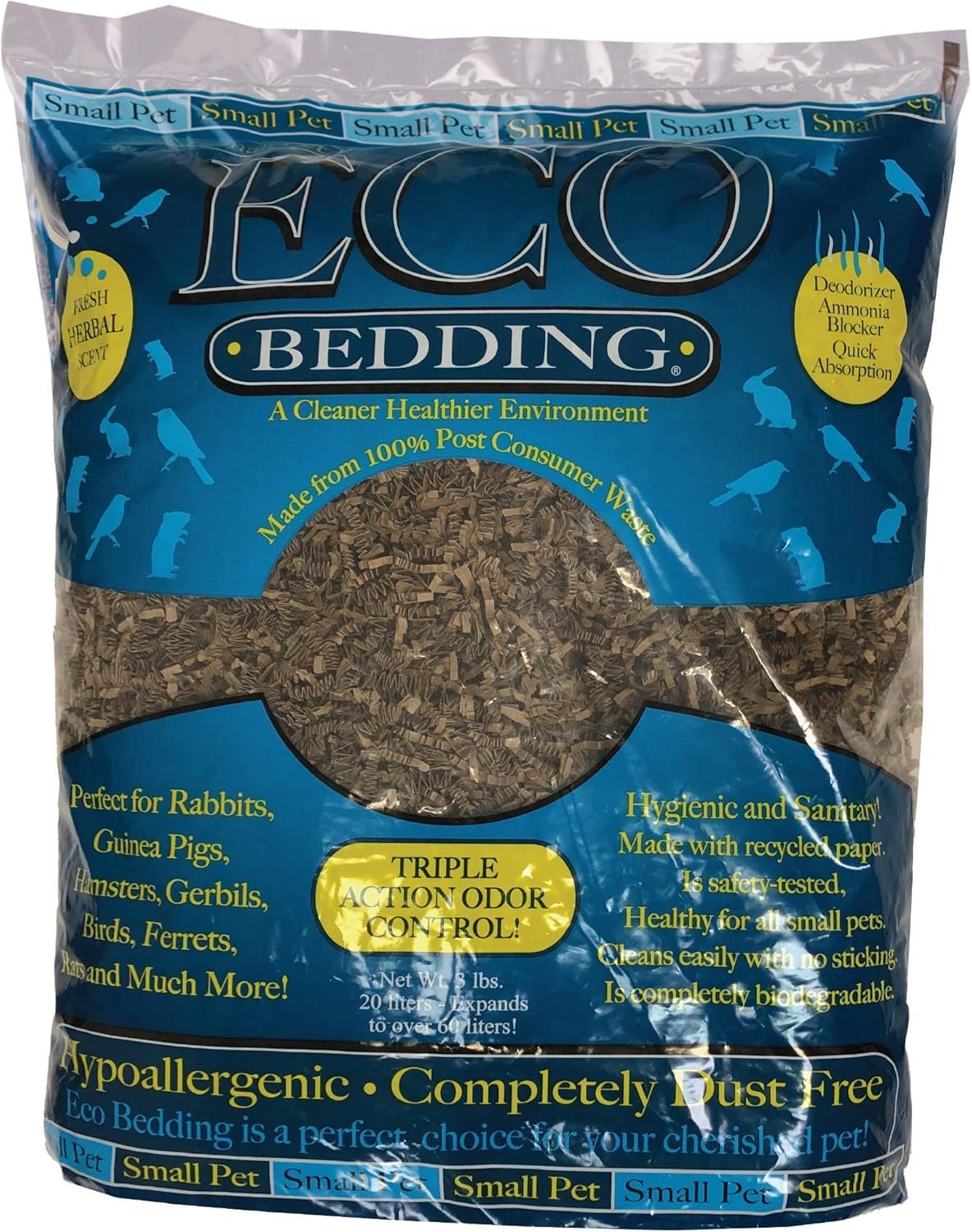 ECO BEDDING 99% Dust Free Paper Bedding for Small Animals, Odor Control, 3 lb (Expands to 60 L)