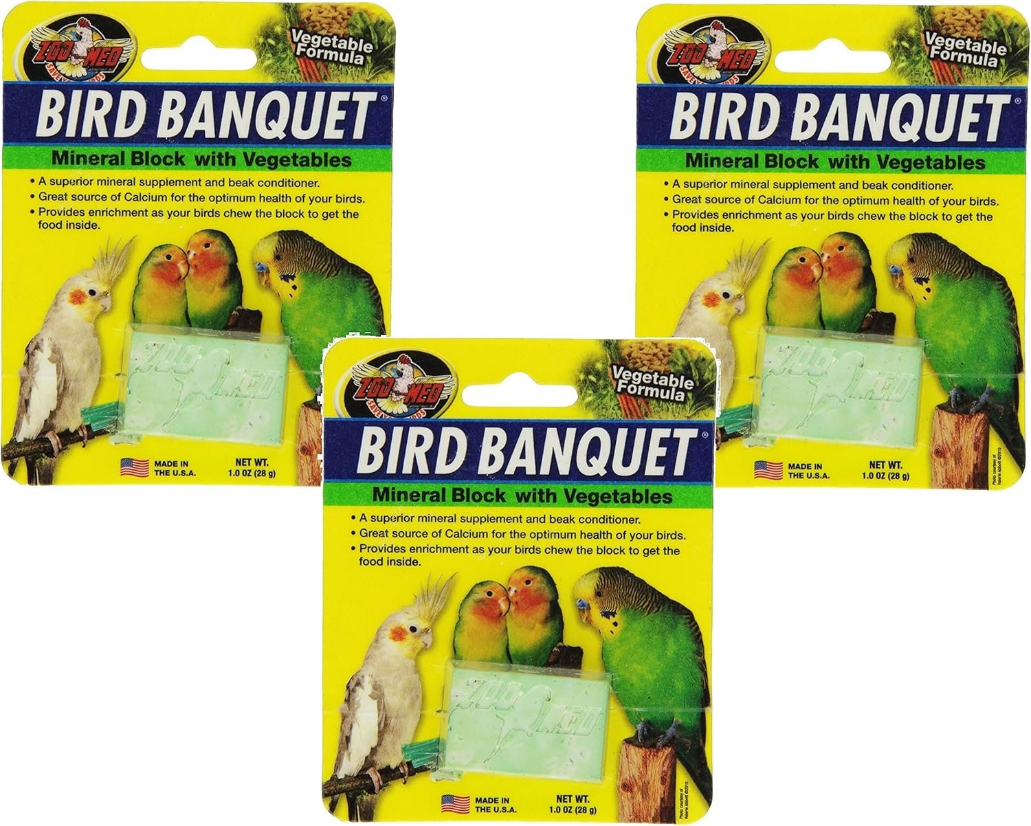 (3 Pack) Zoo Med Laboratories Bird Banquet Vegetable Mineral Block, Small