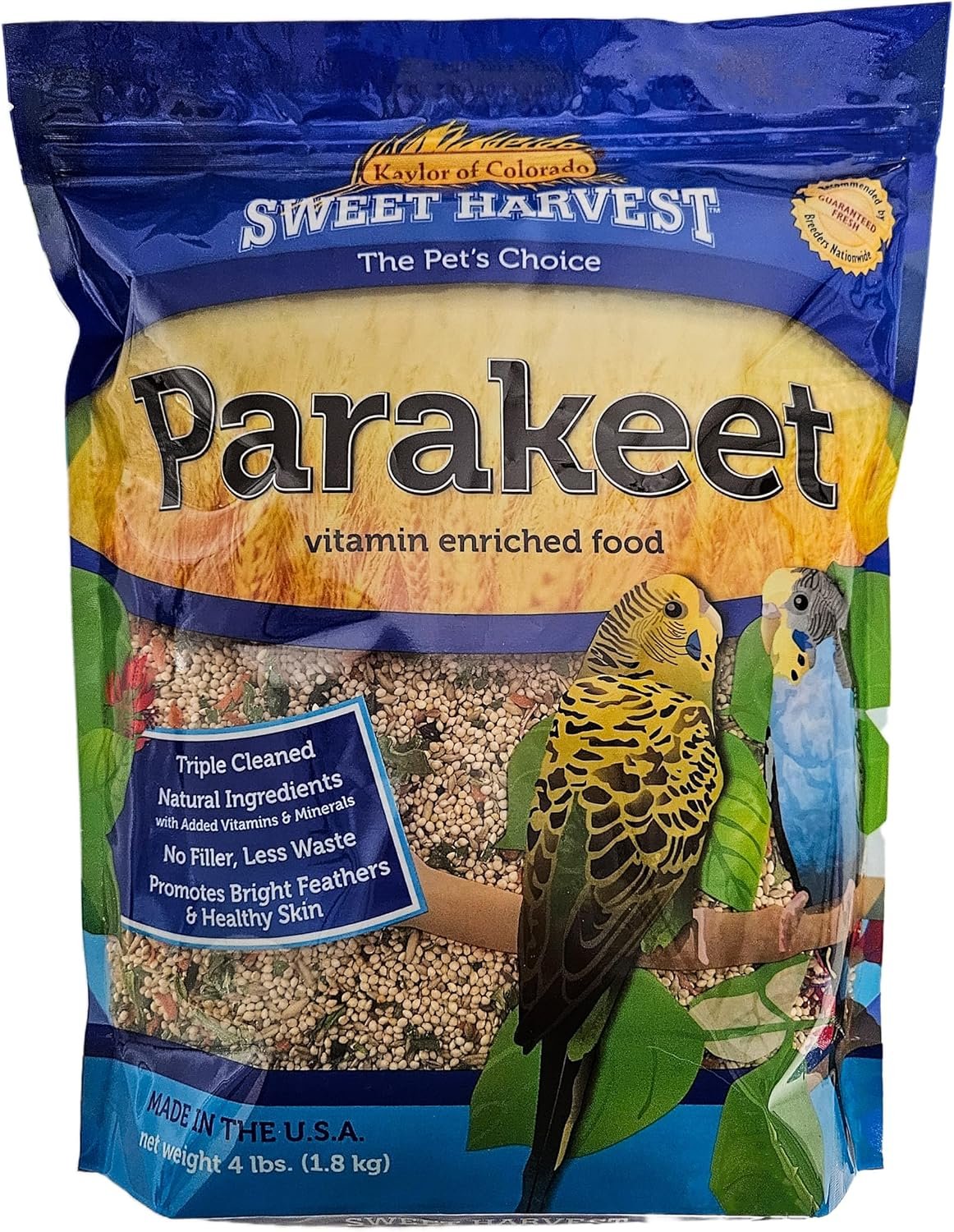Parakeet Bird Food, 4 lbs Bag – Seed Mix for Parakeets Budgerigars Budgies