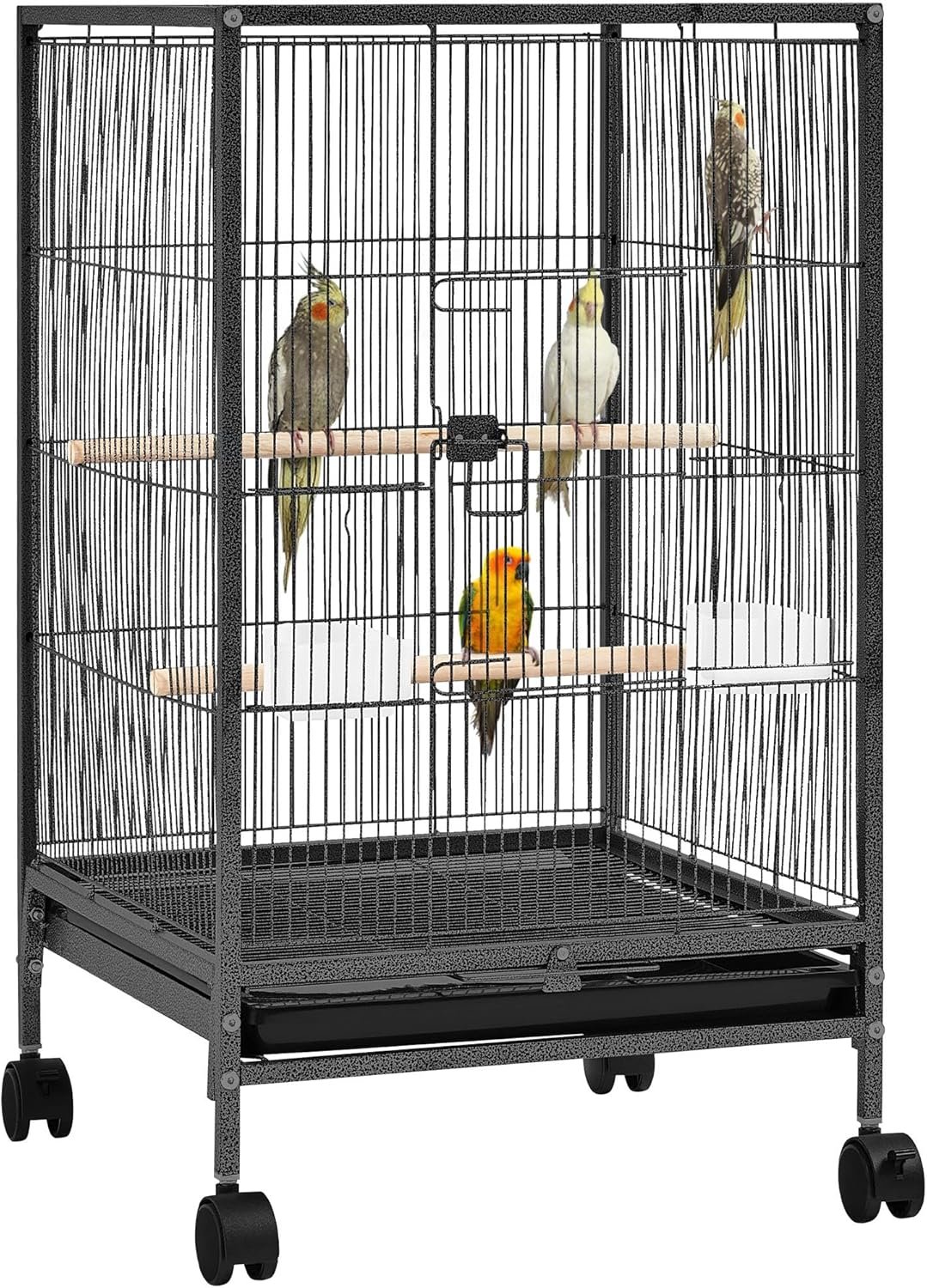 Yaheetech 35 inch Wrought Iron Bird Cage w/Play Open Top and Rolling Stand for Small Birds Like Parrots Conure Lovebird Cockatiel Lovebirds Budgies