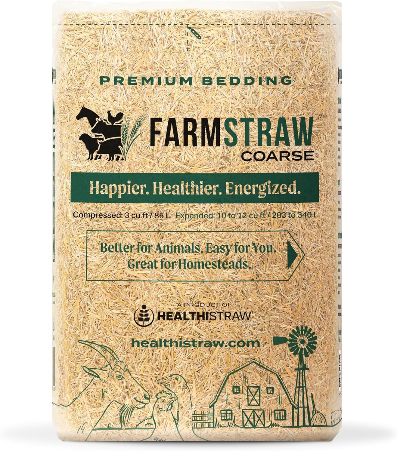 FarmStraw Coarse Cut, 3 cu ft (25 lb) Expands to 10+ cu ft – Wheat Straw Bedding for Homesteads, Hobby Farms & Small Pets – Dust-Free, Absorbent, Fluffy, Insulating, Sustainably Sourced