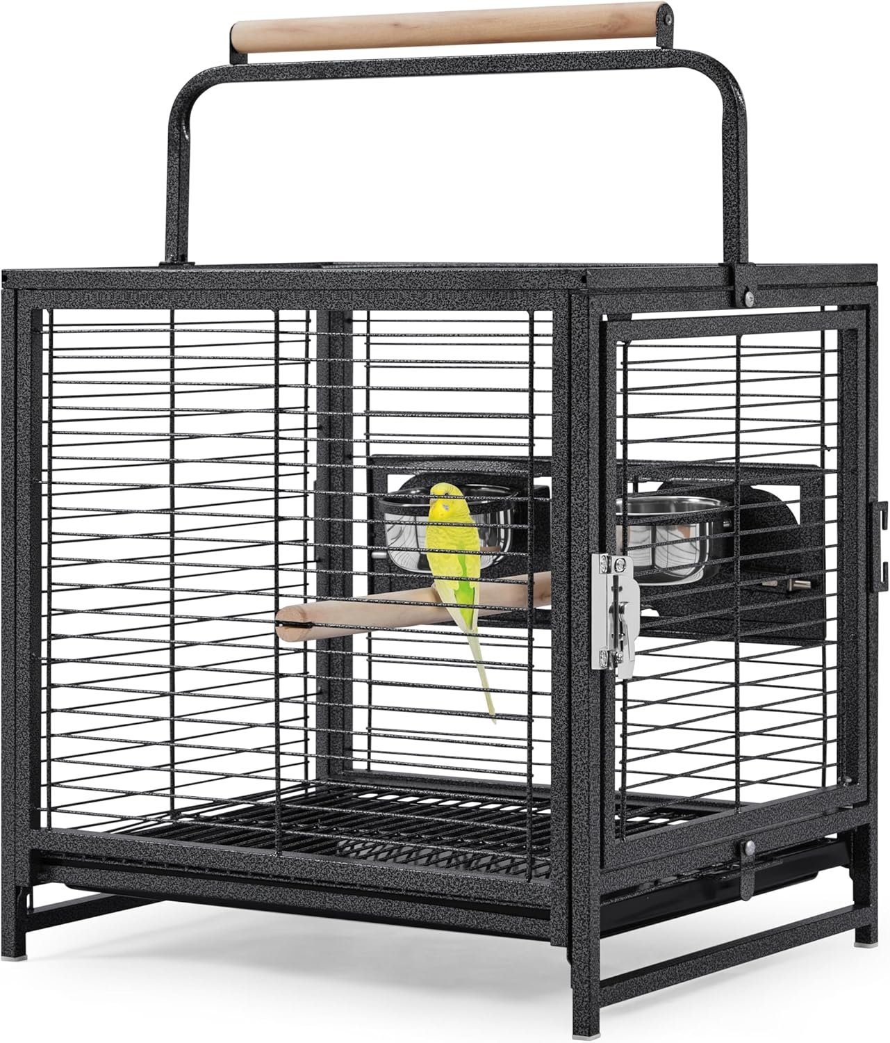 Yaheetech 25.5” Wrought Iron Bird Travel Carrier Cage Parrot Cage with Handle Wooden Perch & Seed Guard for Small Parrots Canaries Budgies Parrotlets Lovebirds Conures Cockatiels