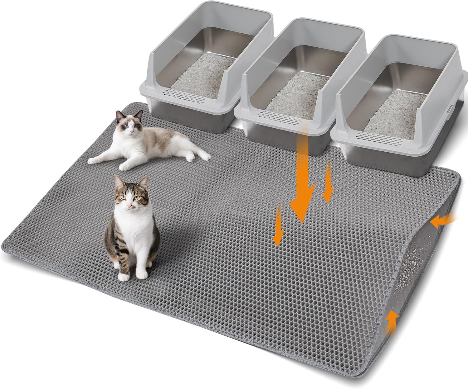 Large Cat Litter Mat for Litter Box, 47″×33″ Double Layer Trapping Mat, Non-Slip Water Proof Kitty Litter Pad, Grey