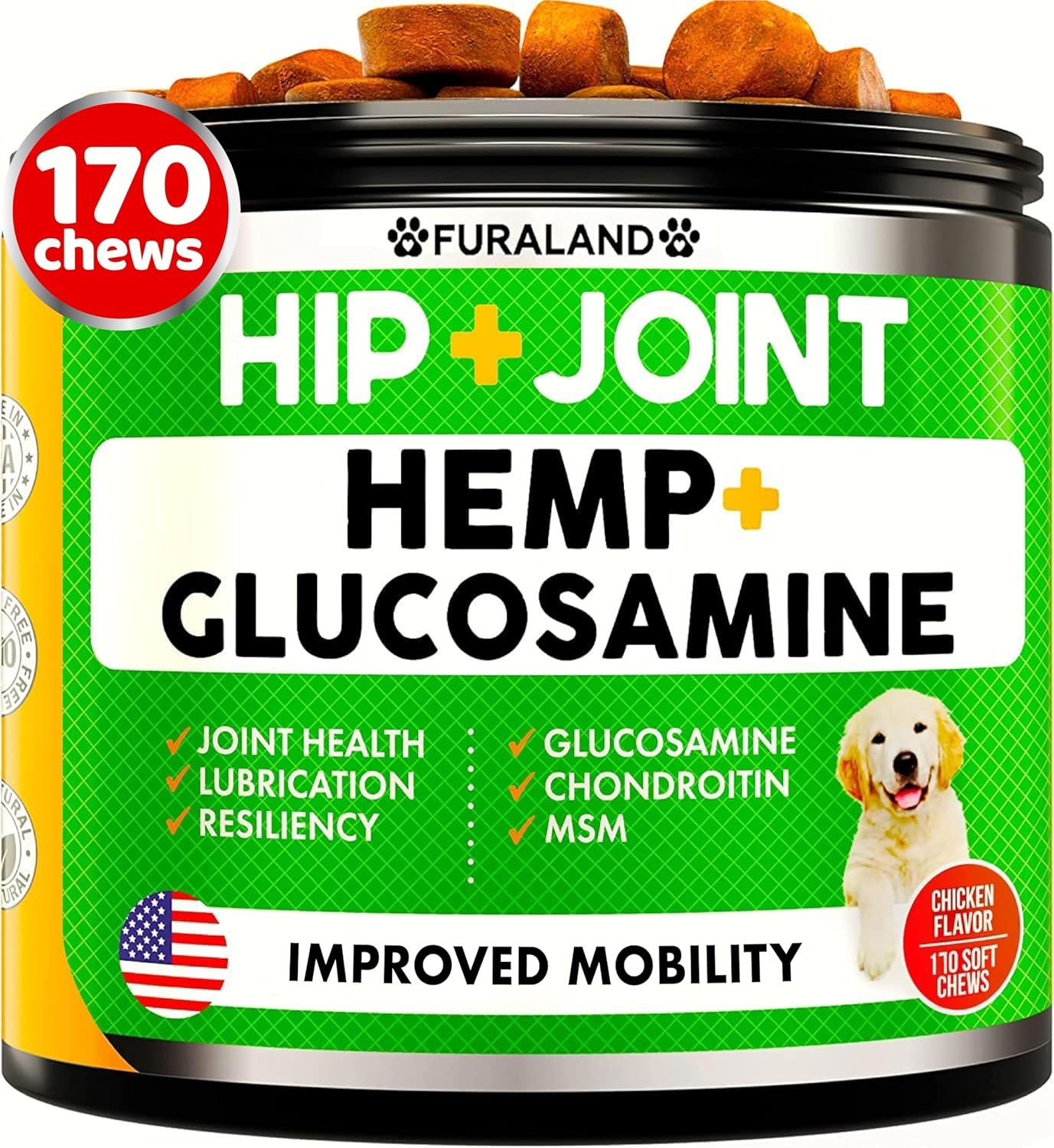 Hemp Hip and Joint Supplement for Dogs – Glucosamine for Dogs – 170 Dog Joint Pain Relief Treats – Chondroitin, Hemp Oil, MSM – Mobility & Flexibility Support – Advanced Care Health – Made in USA