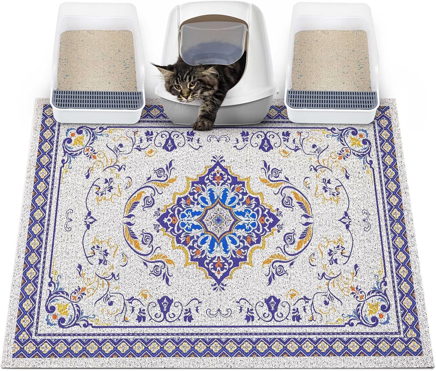 Glittme Cat Litter Mat with Non-Slip Bottom Litter Box Mat 40″x30″ Litter Trapping Mat Easy to Clean Washable Cat Food Mat for Kitty,XL