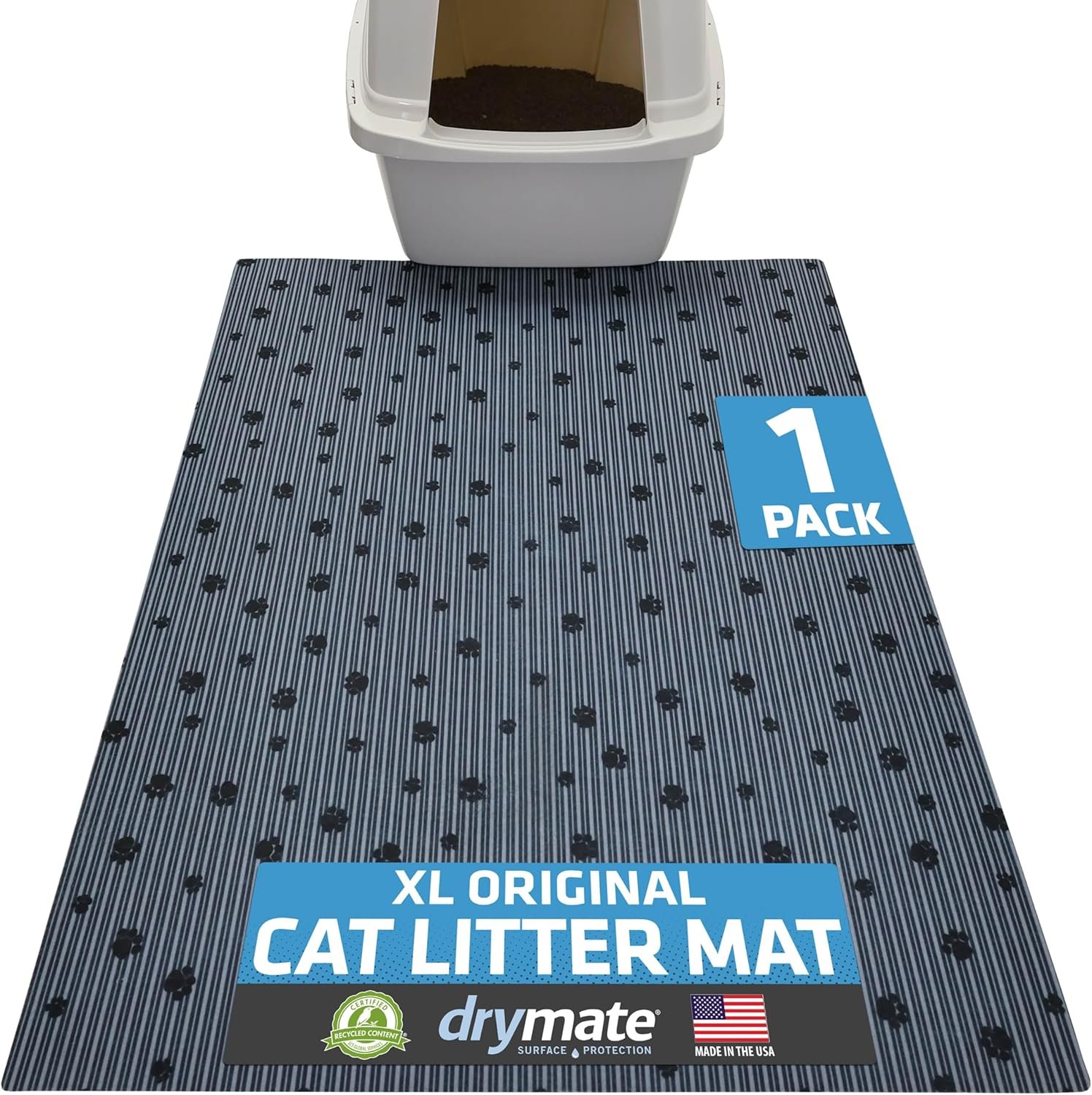 Drymate Cat Litter Box Mat, Litter Trapping Mat, Waterproof, Urine-Proof, Absorbent, Machine Washable, Soft on Paws, Contains Mess, Protects Floors, Kitten Supplies, Dark Grey, 28×36 XL