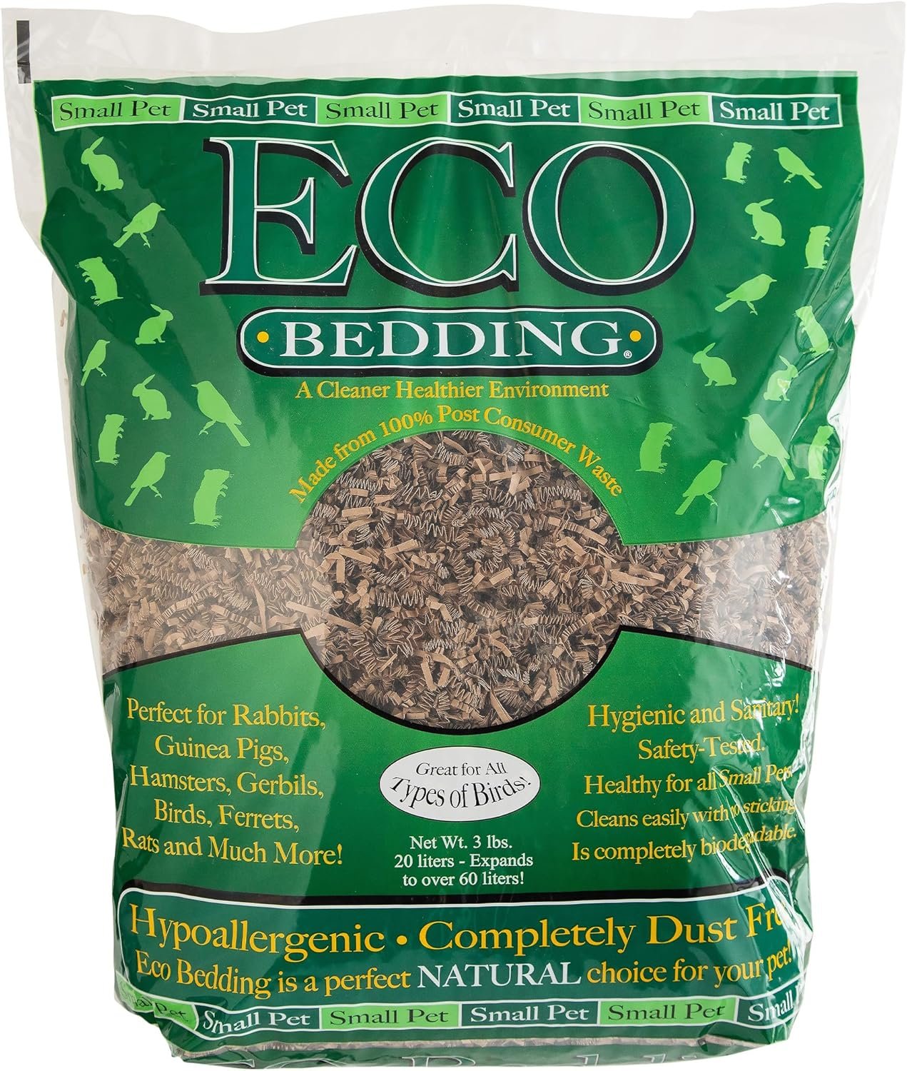 ECO BEDDING 99% Dust-Free Paper Bedding for Small Pets and Birds, Eco Natural, 1.5 lb – Safe, Clean, Ideal Nesting & Burrowing Material for Comfort