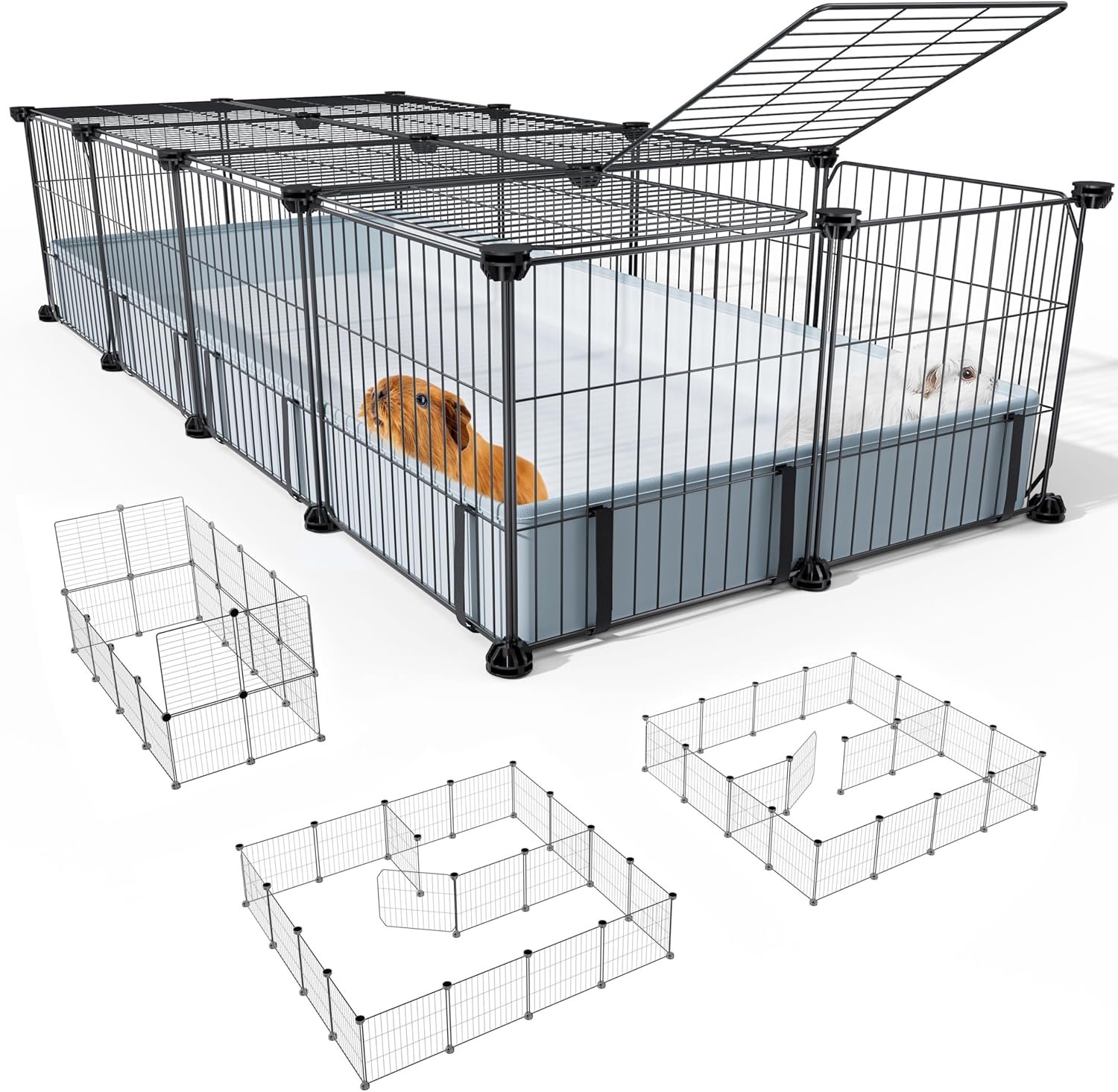BUCATSTATE Guinea Pig Cages 20 Panels, Rabbit Cage Indoor with Waterproof Mat, Small Animal Playpen with Door for Guinea Pigs, Bunny, Hedgehogs, Chickens, Chinchillas (56″ L x 24″ W x 12″ H)