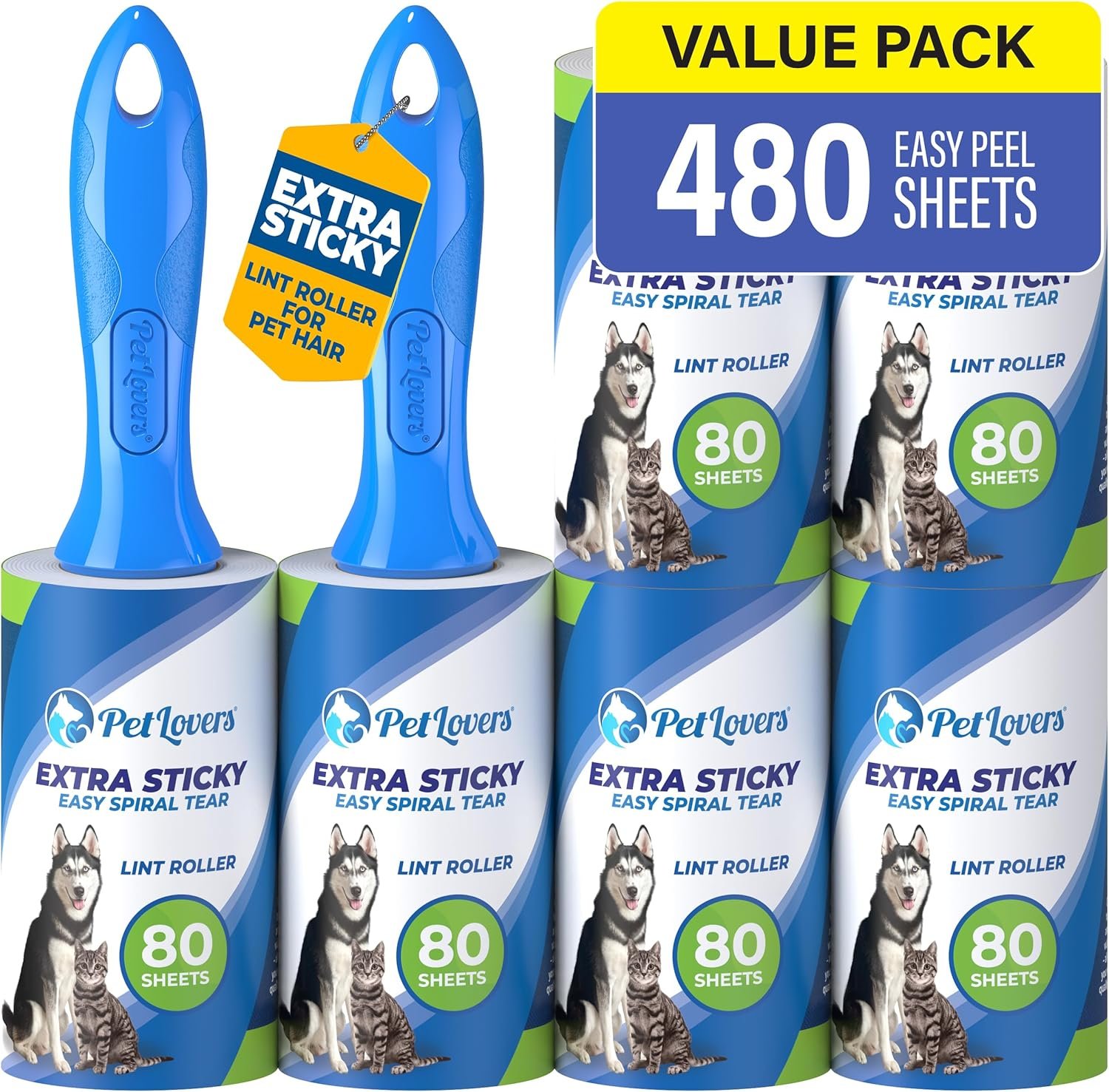 PetLovers Lint Rollers for Pet Hair Extra Sticky 6 Pack – Lint Remover for Clothes