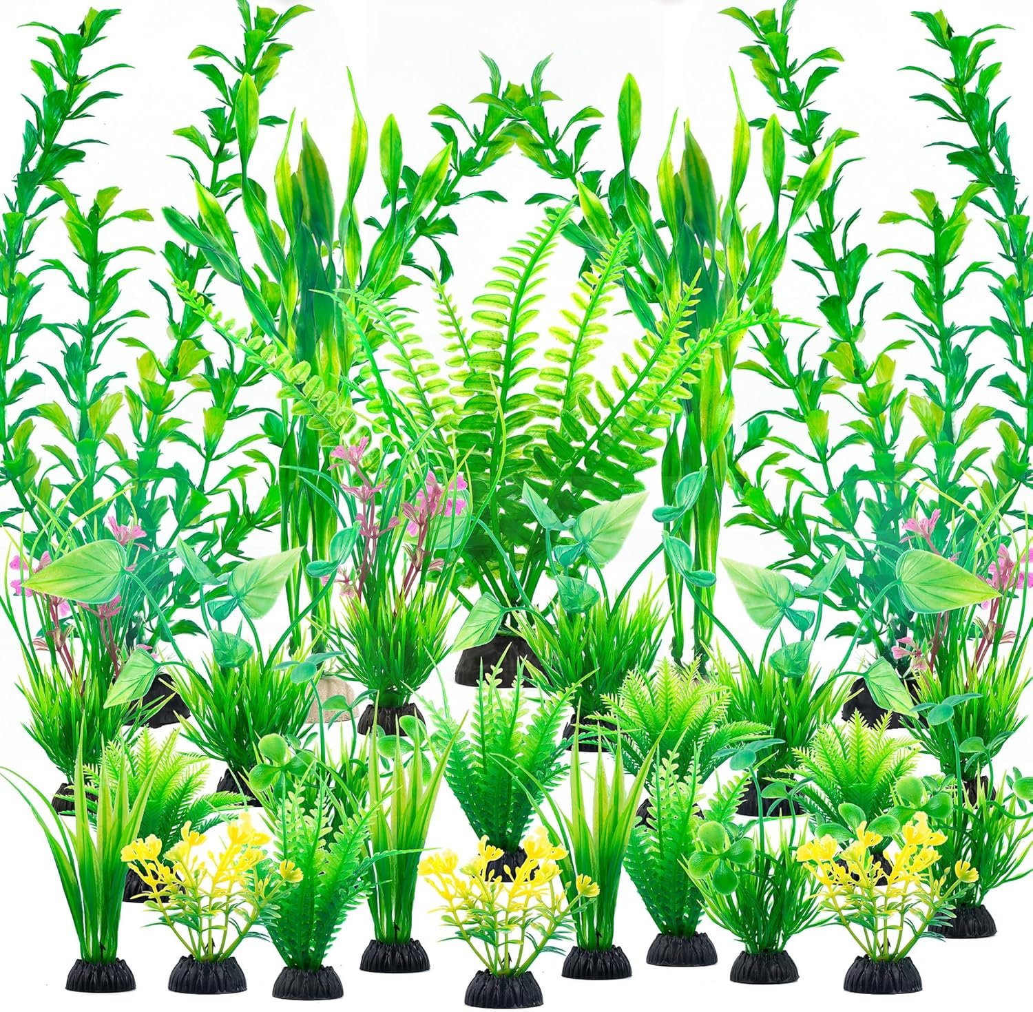 Ameliade Aquarium Artificial Green Plastic Plants Decorations 26 PCS Large Fish Tank Accessories Goldfish Betta Tank Decor