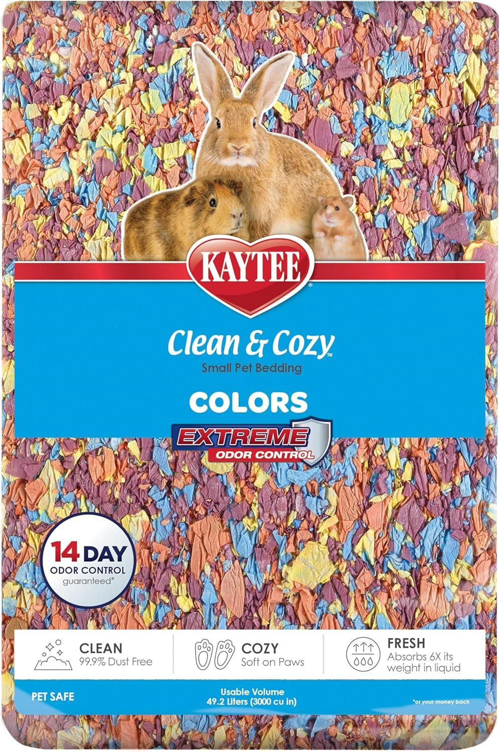 Kaytee Clean & Cozy Colors, Small Animal Bedding with Extreme Odor Control, Kaleidoscope, 49.2 Liters