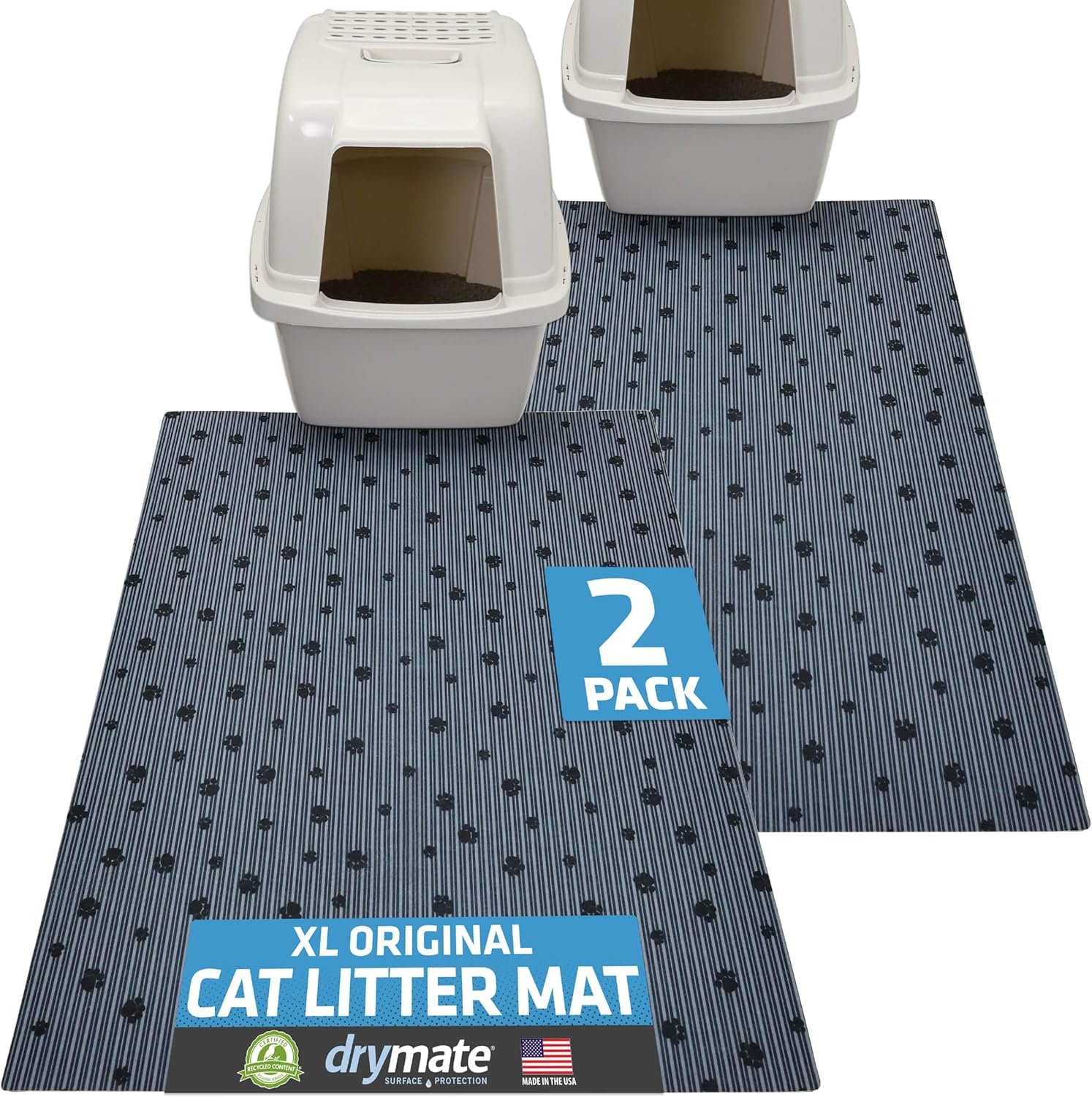 Drymate Cat Litter Box Mat, Litter Trapping Mat, Waterproof, Urine-Proof, Absorbent, Machine Washable, Soft on Paws, Contains Mess, Protects Floors, Kitten Supplies, Dark Grey, 28×36 XL, 2-Pack