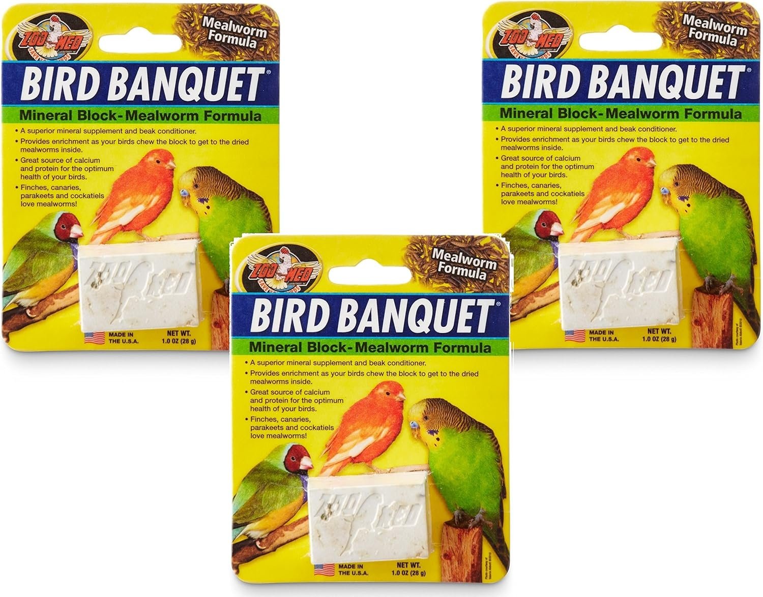 (3 Pack) Zoo Med Bird Banquet Mineral Blocks – Mealworm Formula – Small (1 Ounce Per Pack)