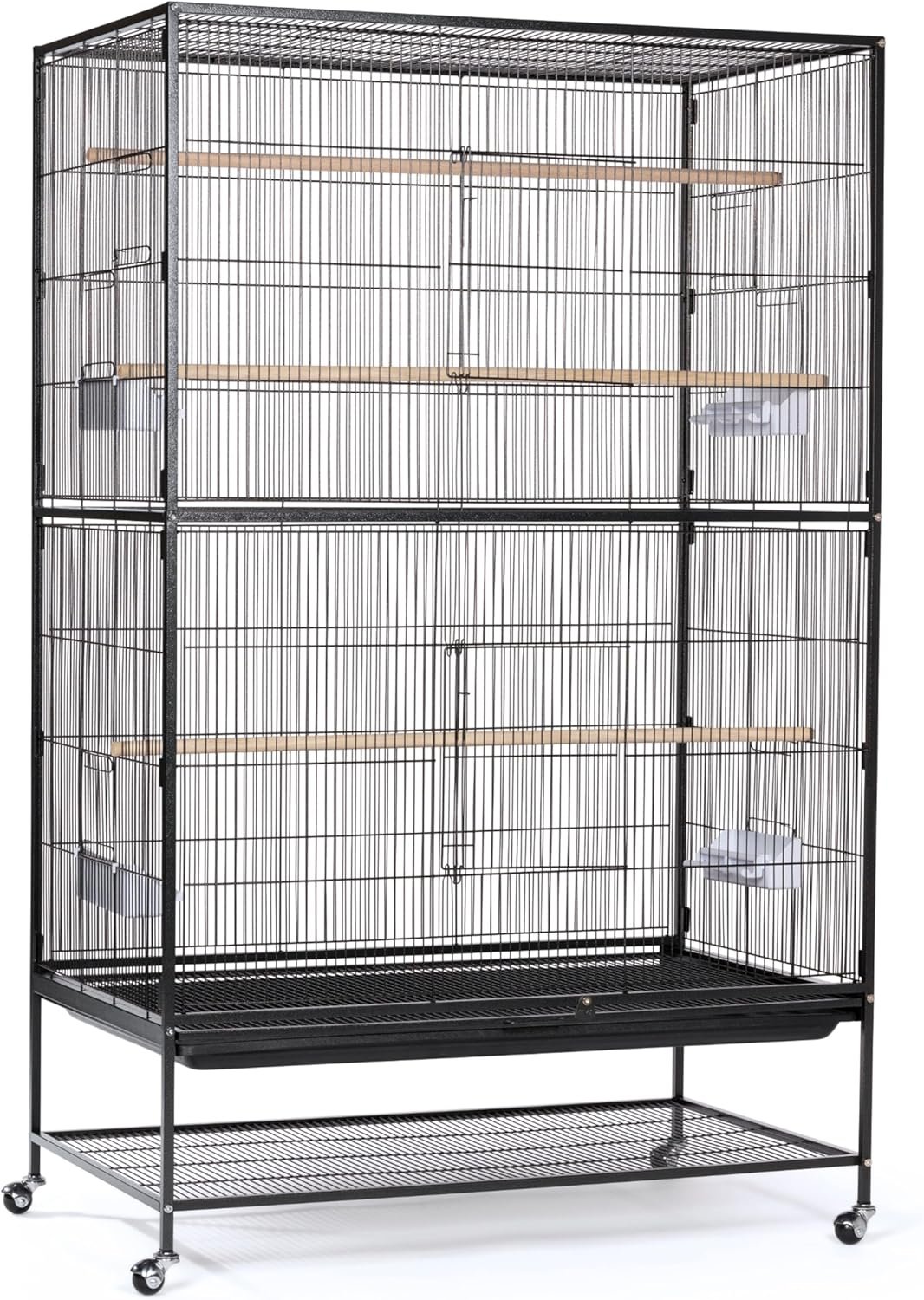 Prevue Hendryx Pet Products Wrought Iron Flight Cage – Big Rolling Bird Cage for Parakeets, Cockatiels, Conures, Lovebirds, Canaries, Finches, Parrotlets, & Caiques, 5 Ft – X-Large, Hammertone Black