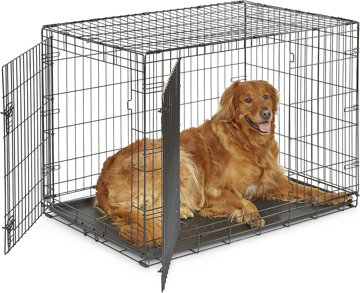 Midwest Homes for Pets 42-Inch New World Crate for Large Breeds, 71-90 lbs, Double Door Folding Dog Crate, Leak-Proof Tray & Secure Latches, Portable, Durable & Easy to Assemble