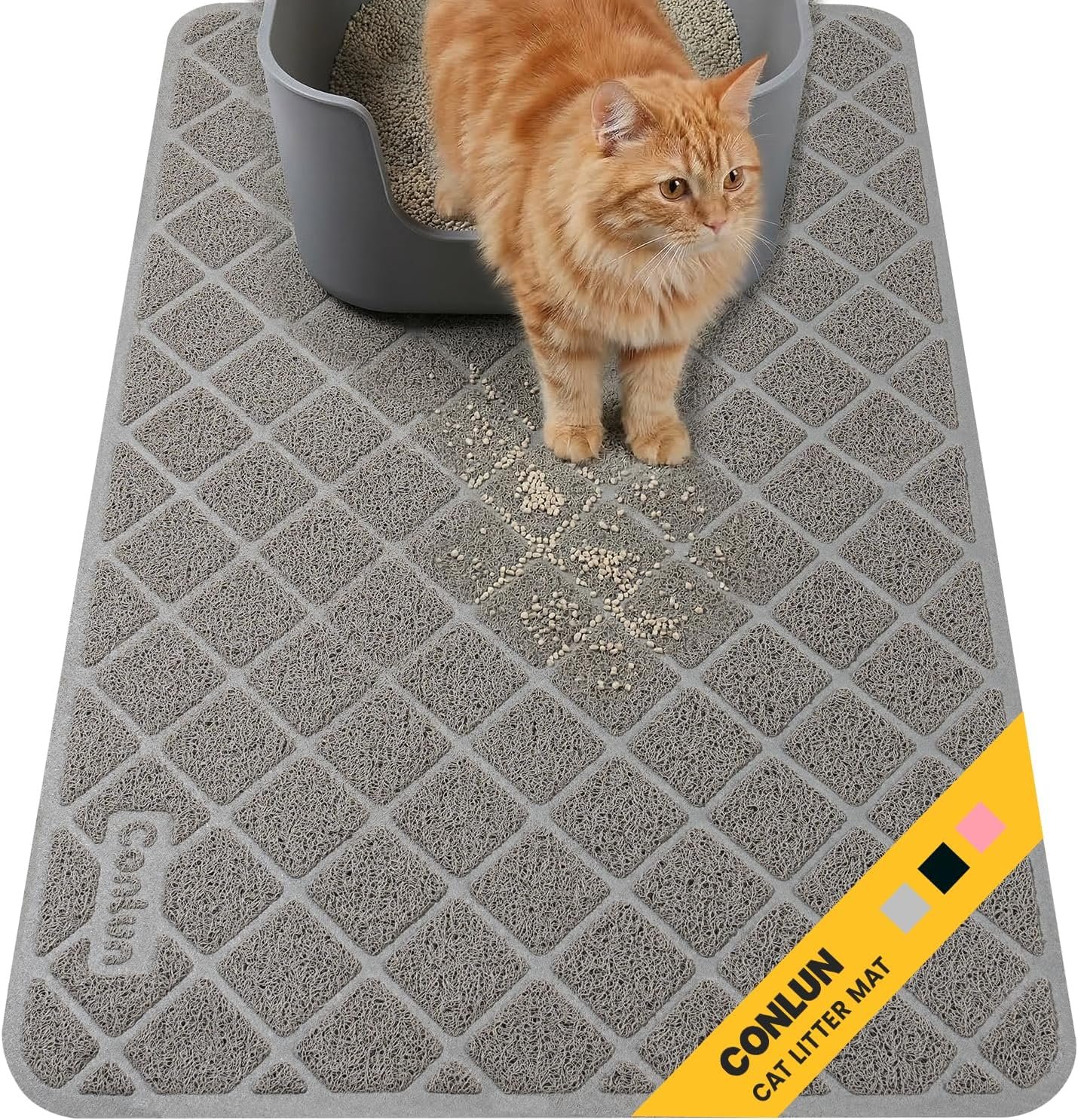 Cat Litter Mat Litter Trapping Mat, 24″ x 17″ Premium Durable PVC Grid Mesh with Scatter Control, Non-slip, Less Waste Cat Litter Box Mat, Soft on Kitty’s Paws, Urine Waterproof