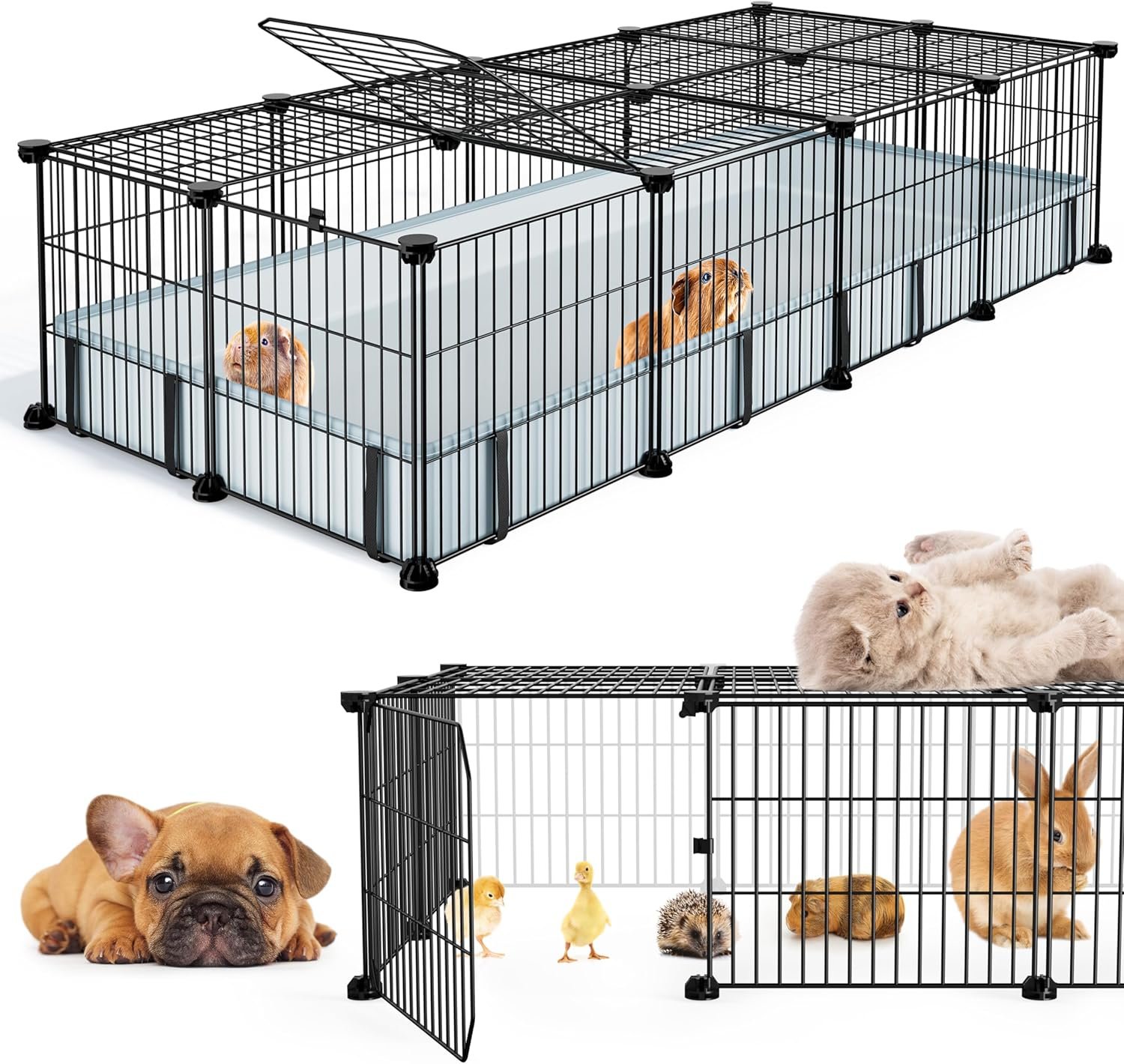 BUCATSTATE Guinea Pig Cages for 2, 20 Panels Guinea Pigs Playpen with Waterproof Mat, Metal Rabbit Cage Indoor for Hedgehogs, Quail, Chickens (56″ L x 24″ W x 12″ H)