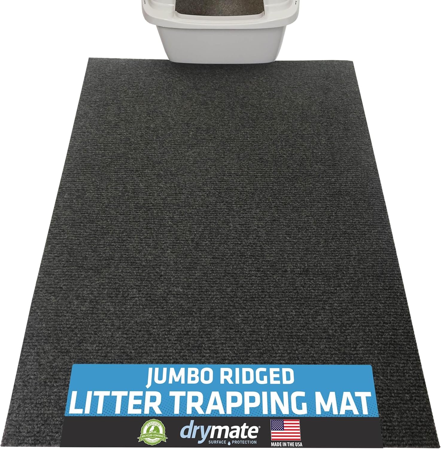 Drymate Cat Litter Box Mat, Litter Trapping Mat, Waterproof, Urine-Proof, Absorbent, Machine Washable, Soft on Paws, Contains Mess, Protects Floors, Kitten Supplies, Charcoal, 30×45 Jumbo XXL