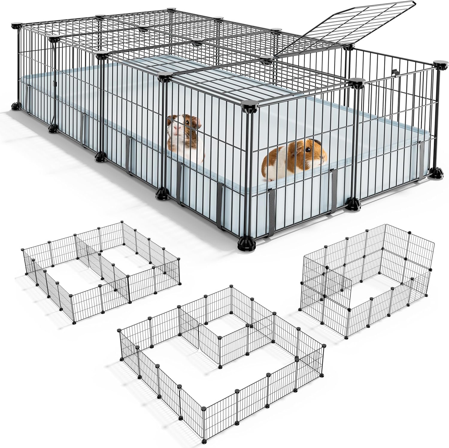 BUCATSTATE Guinea Pig Cages with Floor Mat, 20 Panels Guinea Pigs Playpen with Top Cover, Metal Rabbit Cage Indoor for Hedgehogs, Quail, Chickens (47″ L x 24″ W x 12″ H)