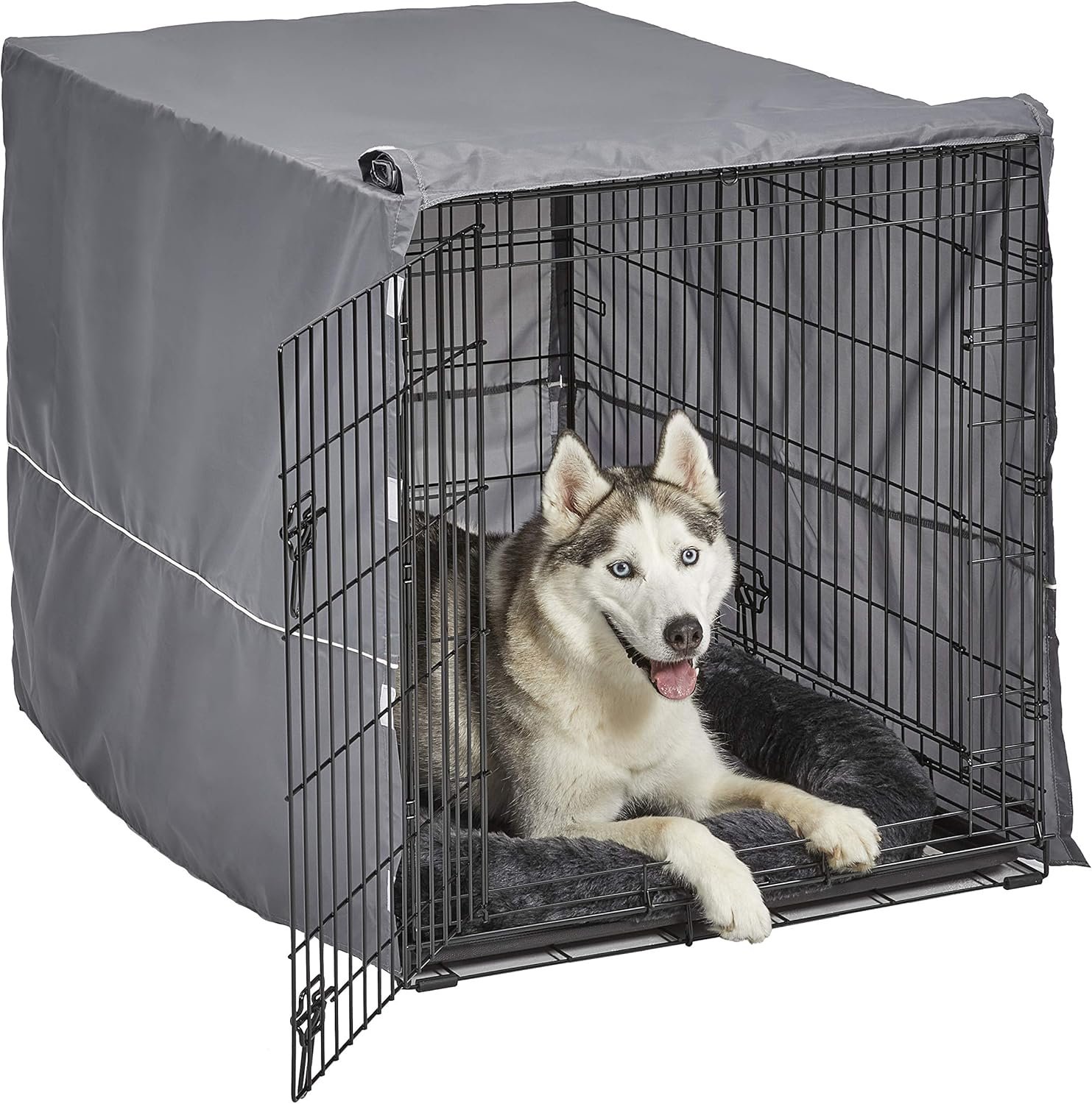 MidWest Homes for Pets Double Door 42-inch Dog Crate Kit, Bundle Includes a Two-Door Cage, Matching Gray Bed and Crate Cover, For Large Sized Breeds