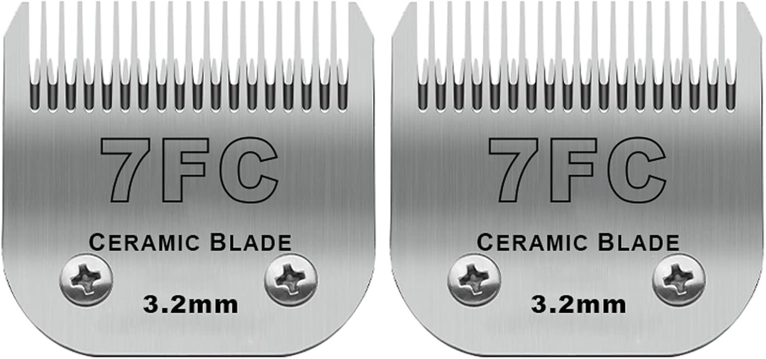 2 Pack Detachable Pet Dog Grooming Clipper Ceramic Blades,Compatible with Andis Size-7FC Cut Length 1/8″(3.2mm),Compatible with Oster A5 Wahl KM10 Series Clippers